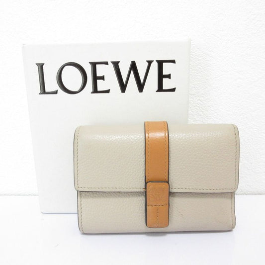 Good Loewe Small Vertical Leather Compact Wallet Trifold Wallet Beige Ladies