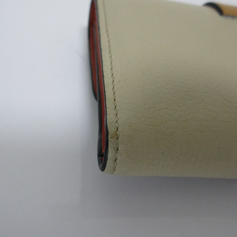 Good Loewe Small Vertical Leather Compact Wallet Trifold Wallet Beige Ladies