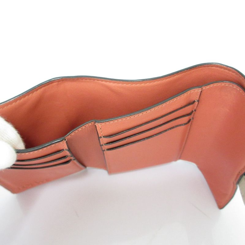 Good Loewe Small Vertical Leather Compact Wallet Trifold Wallet Beige Ladies