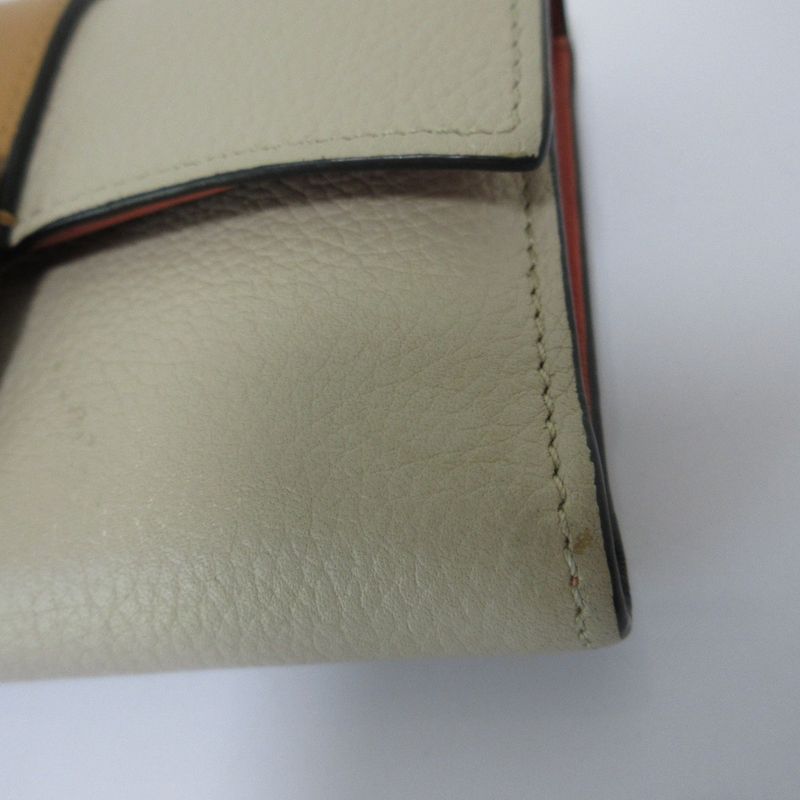 Good Loewe Small Vertical Leather Compact Wallet Trifold Wallet Beige Ladies