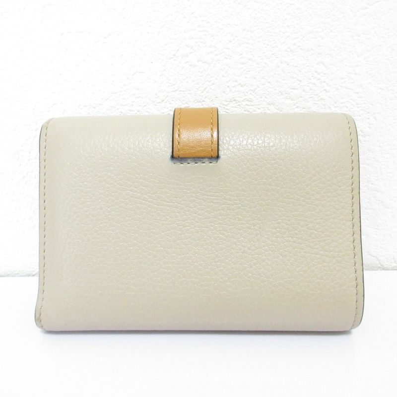 Good Loewe Small Vertical Leather Compact Wallet Trifold Wallet Beige Ladies