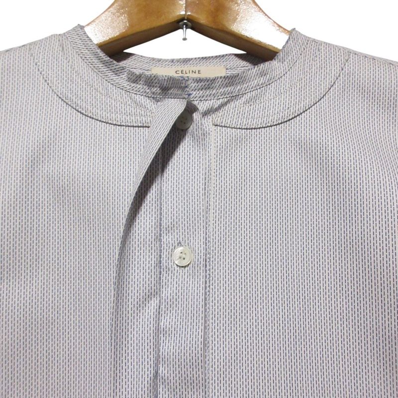 Good Celine Phoebe Period Long Sleeve Collarless Tuxedo Shirt Blouse Size 42