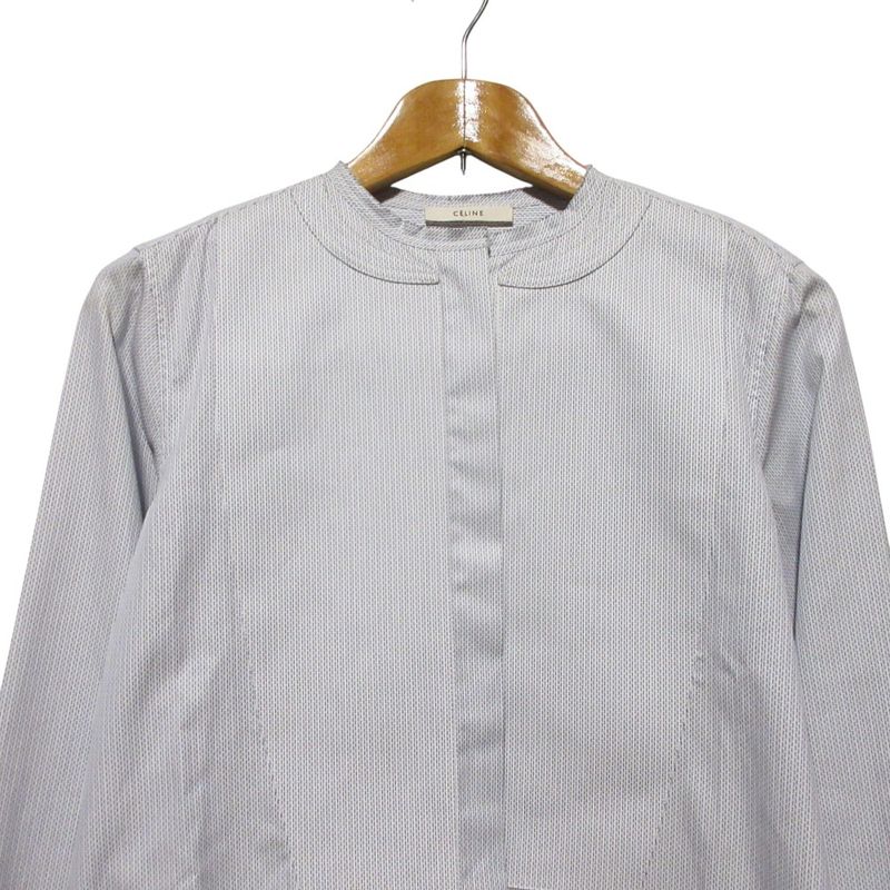 Good Celine Phoebe Period Long Sleeve Collarless Tuxedo Shirt Blouse Size 42
