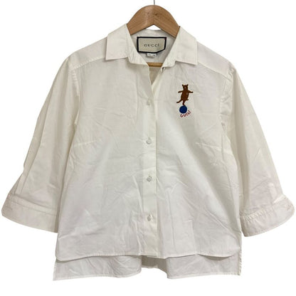 Gucci Cubic Sleeve Open Collar Embroidered Blouse Shirt Size 42 White Ladies