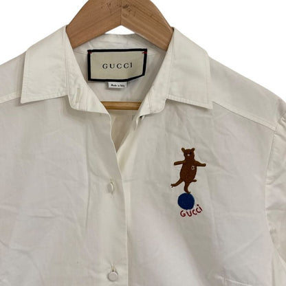 Gucci Cubic Sleeve Open Collar Embroidered Blouse Shirt Size 42 White Ladies