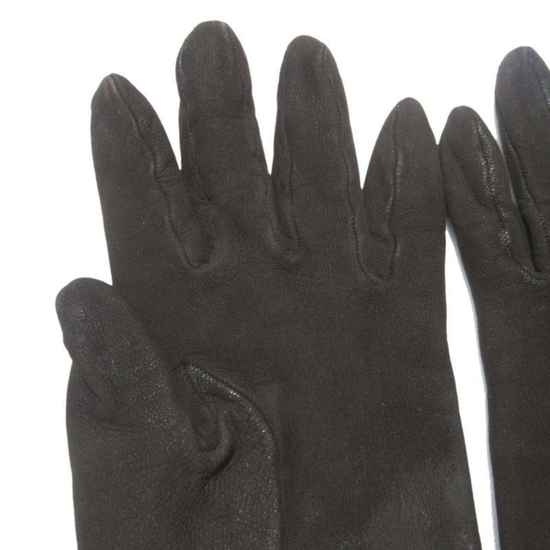Hermes Chaine D'ancre Leather Women's Gloves Size 7 Dark Brown and Silver