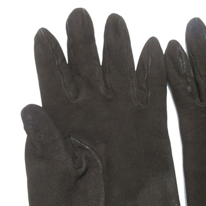 Hermes Chaine D'ancre Leather Women's Gloves Size 7 Dark Brown and Silver
