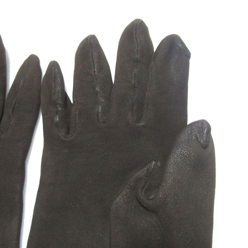 Hermes Chaine D'ancre Leather Women's Gloves Size 7 Dark Brown and Silver