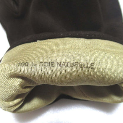 Hermes Chaine D'ancre Leather Women's Gloves Size 7 Dark Brown and Silver