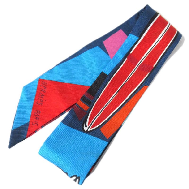 Hermes Sea Surf and Fun Sea and Surf and Fun Silk Twilly Scarf Multicolor