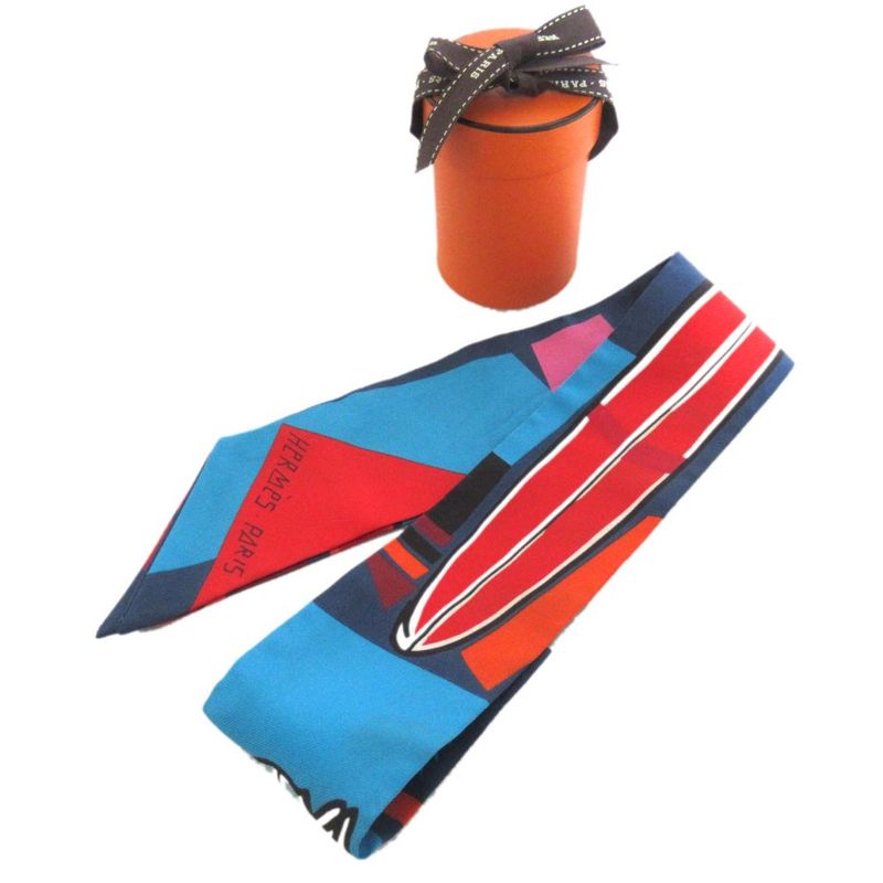 Hermes Sea Surf and Fun Sea and Surf and Fun Silk Twilly Scarf Multicolor