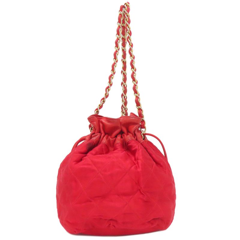 Chanel Drawstring Shoulder Matelasse Gold Hardware Shoulder Bag Satin Women