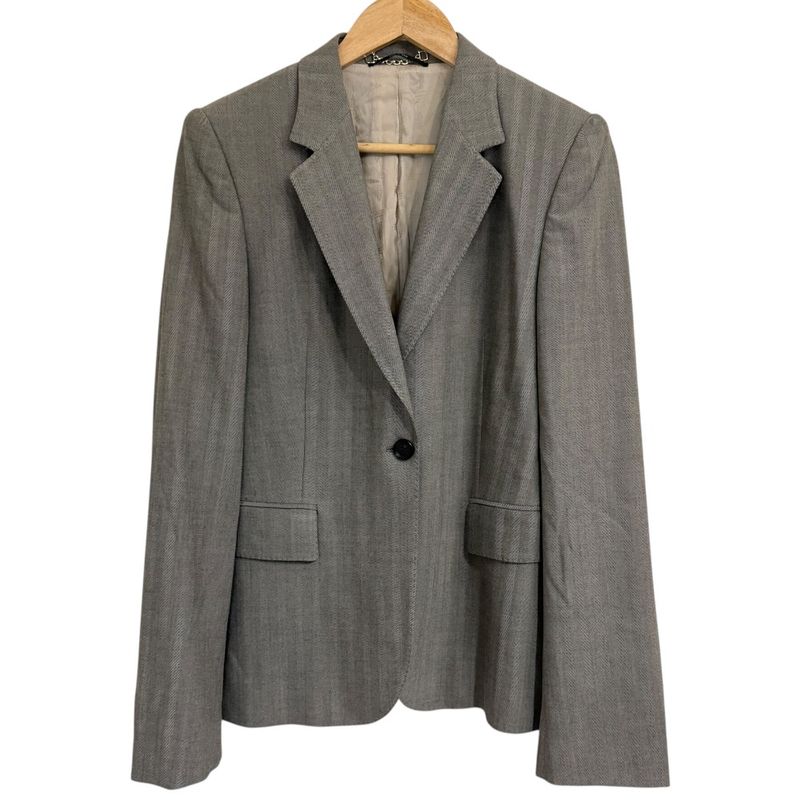Gucci Herringbone Stretch Single Tailored Jacket Size 44 Gray Ladies Used