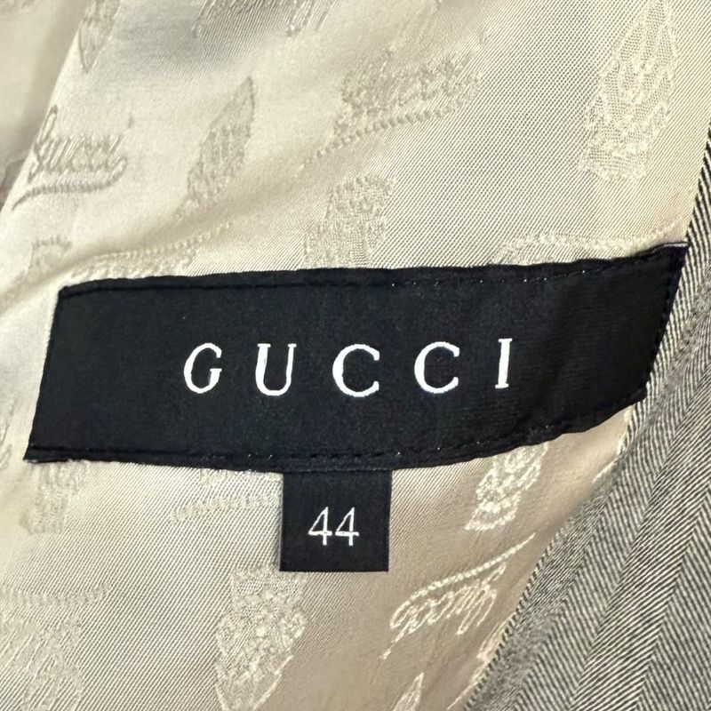 Gucci Herringbone Stretch Single Tailored Jacket Size 44 Gray Ladies Used