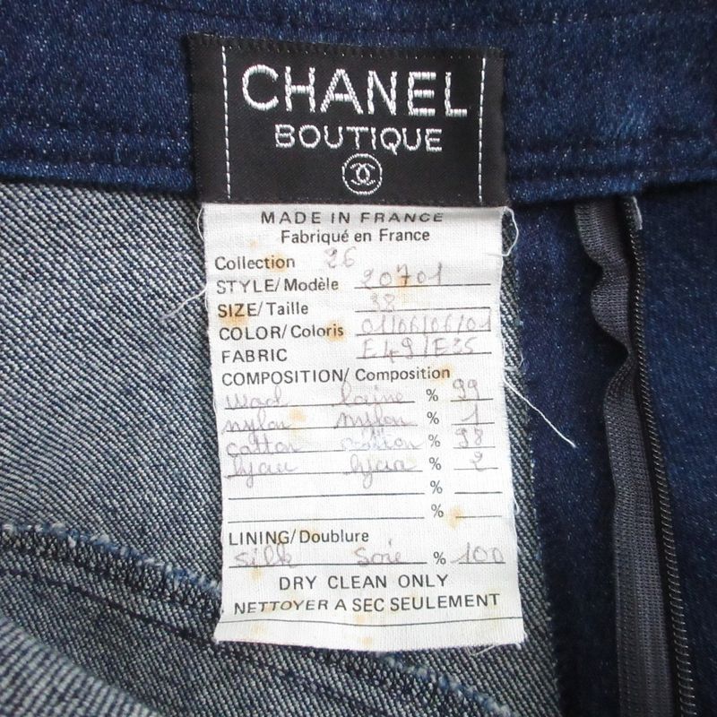 Chanel Denim Skirt Size 38 Indigo Ladies Secondhand Used