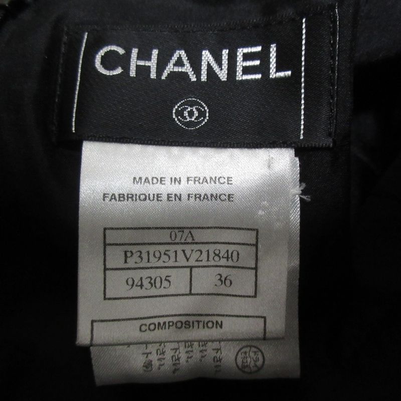 Chanel 07a Coco Mark Tweed Skirt P31951 Size 36 Black Ladies Used