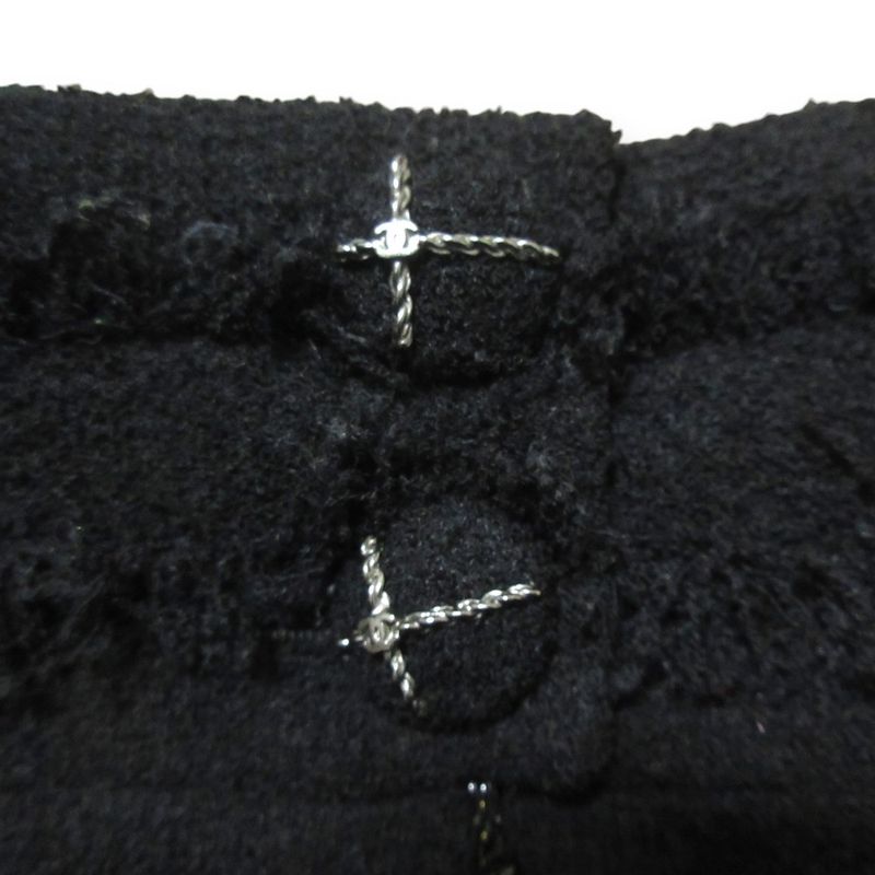 Chanel 07a Coco Mark Tweed Skirt P31951 Size 36 Black Ladies Used