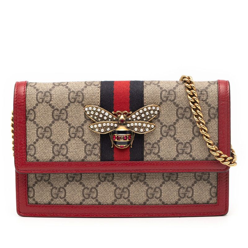 Gucci GG Supreme Queen Margaret Bee Crossbody Chain Wallet Shoulder Bag 476079