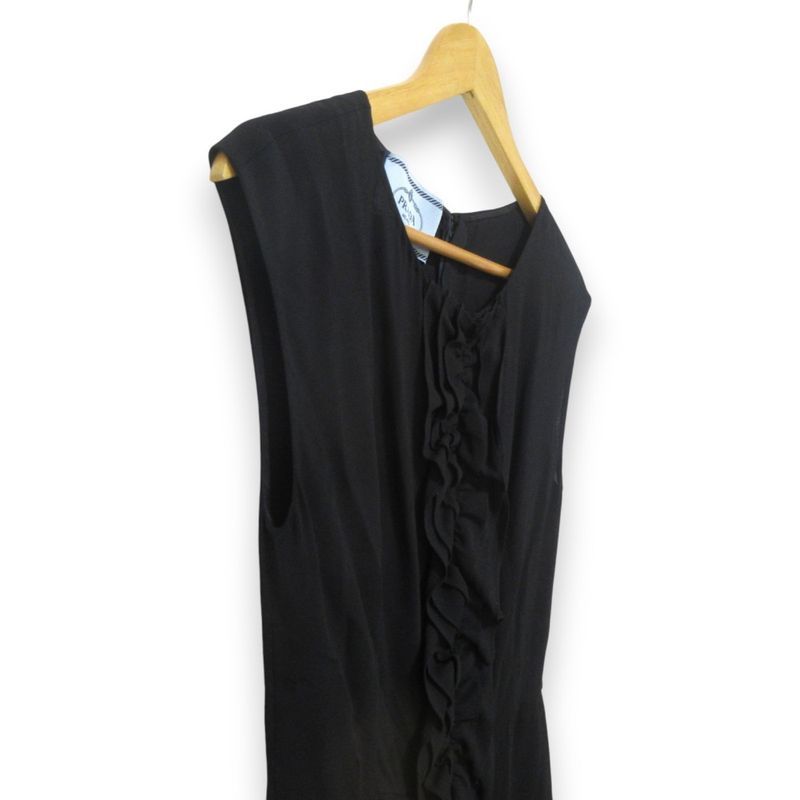 Unused Prada Ruffle Design Stretch Sleeveless Dress P396u Size 38 Black Women's