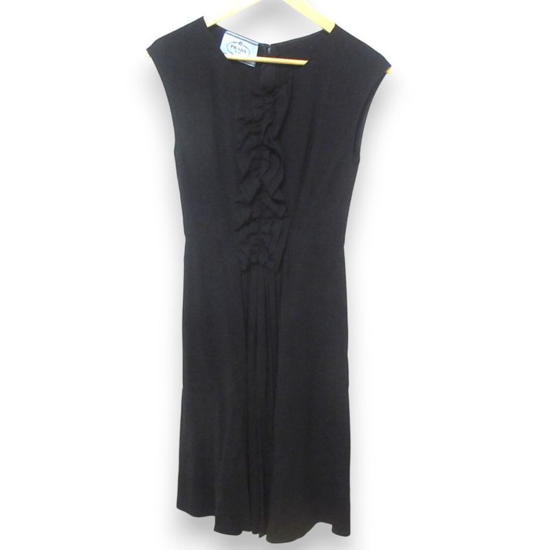 Unused Prada Ruffle Design Stretch Sleeveless Dress P396u Size 38 Black Women's