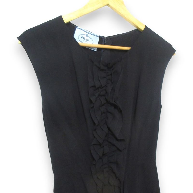 Unused Prada Ruffle Design Stretch Sleeveless Dress P396u Size 38 Black Women's