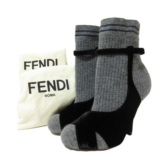 Fendi Rockoko Rococo Knit Velour Sock Boots Short Boots Size 36 Approx 23cm
