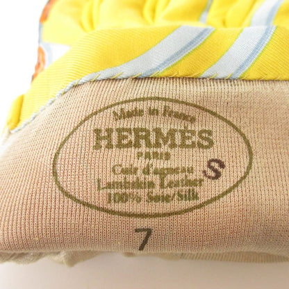 Hermes Twill Raine Silk Lambskin Gloves 7 Yellow X Multicolor Women's Used