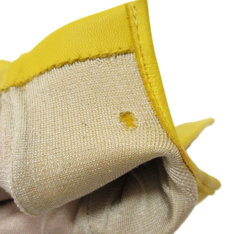 Hermes Twill Raine Silk Lambskin Gloves 7 Yellow X Multicolor Women's Used