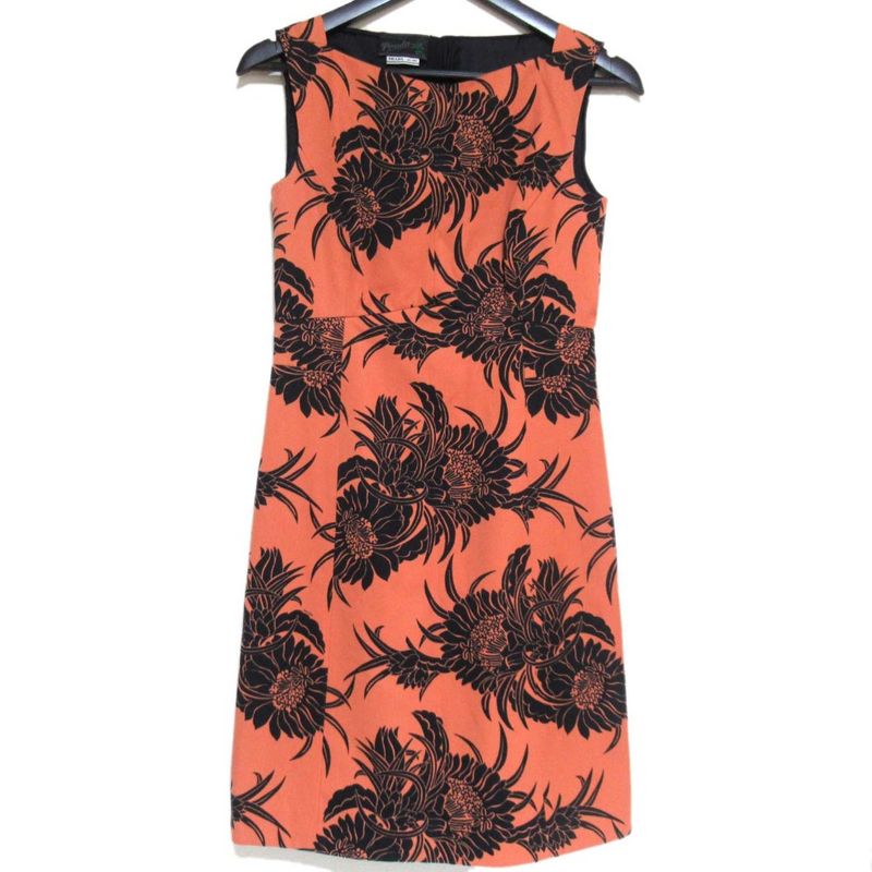 Prada Flower Print Sleeveless Above-knee Length Dress Size 38 Light Orange And