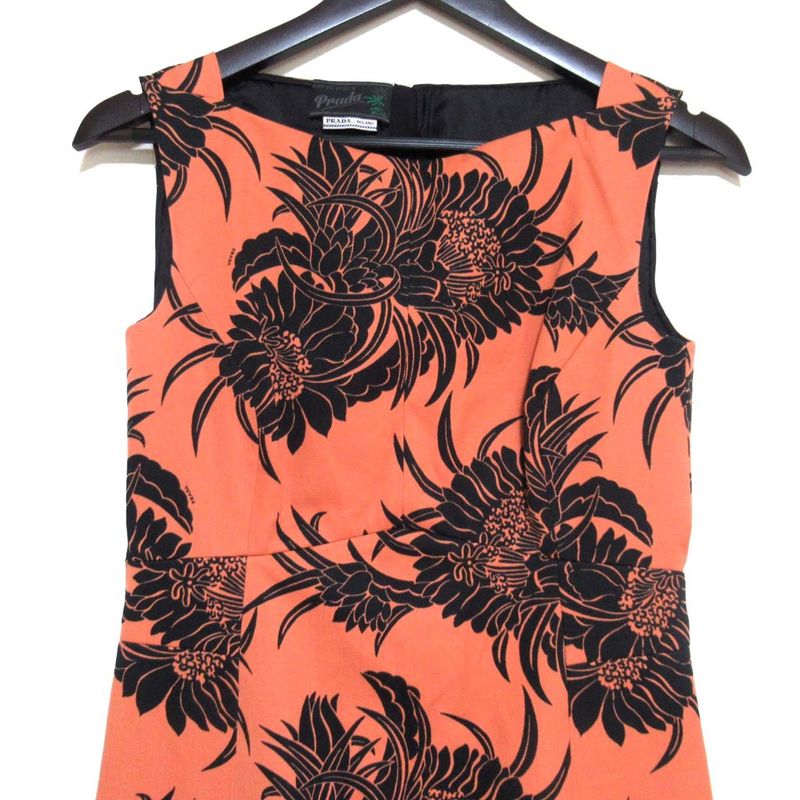 Prada Flower Print Sleeveless Above-knee Length Dress Size 38 Light Orange And
