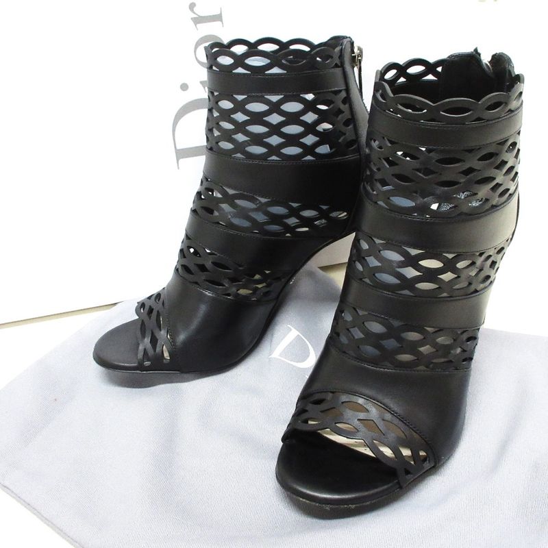 Christian Dior Tattoo Cutwork Open Toe Leather Booties Sandals 35 1/2D Equivalen
