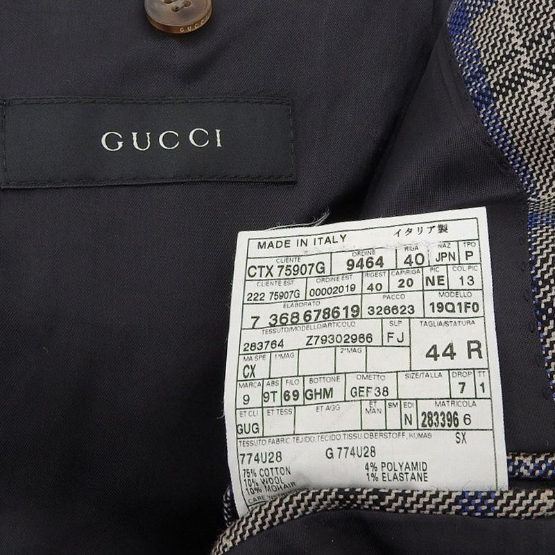 Gucci Checkered Mohair Blend Tailored Jacket Size 44r Beige and Navy Men's Used