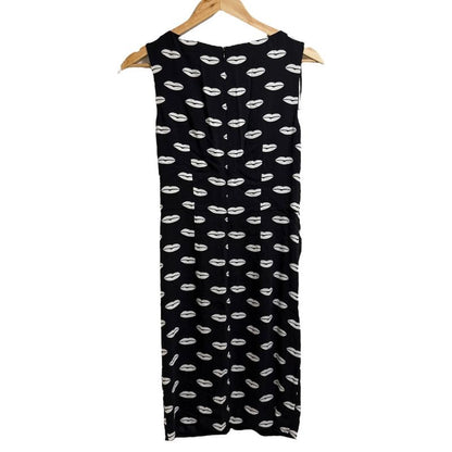Prada Lip Print Knee Length Sleeveless Dress 38s Black Women's Used