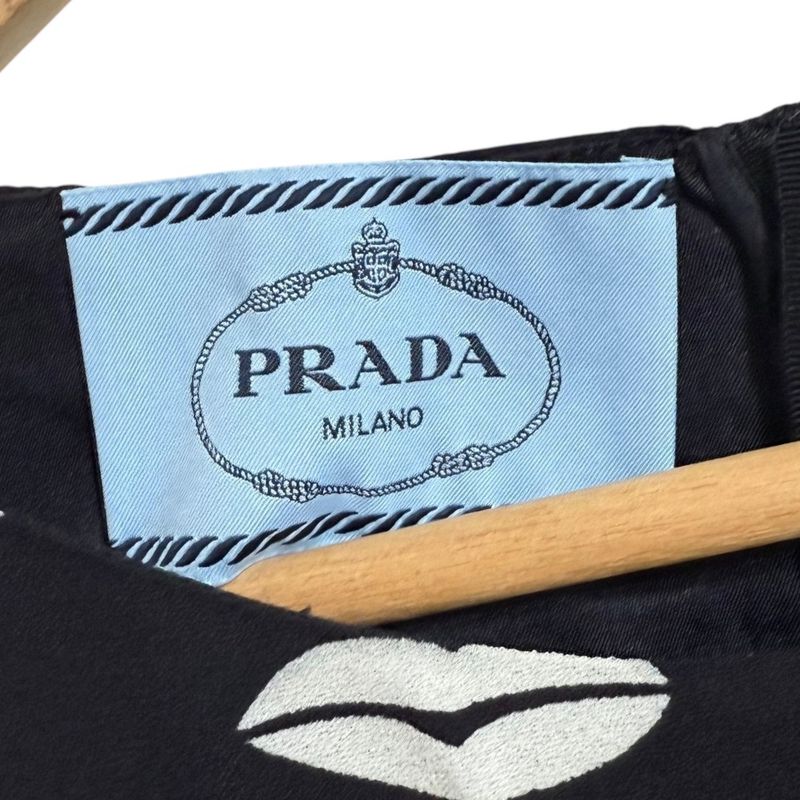 Prada Lip Print Knee Length Sleeveless Dress 38s Black Women's Used