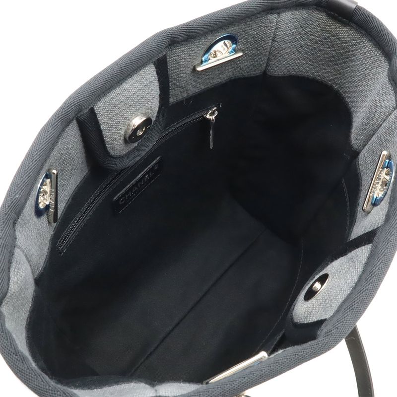 Chanel Deauville Tote Shoulder Bag Chain Shoulder Canvas Leather Grayish Black