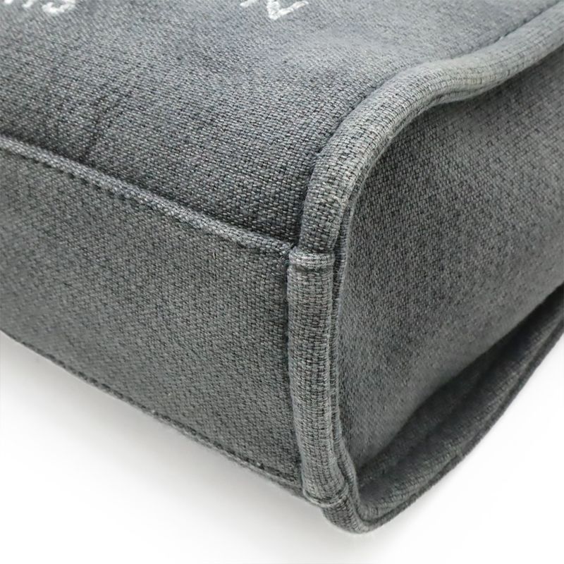 Chanel Deauville Tote Shoulder Bag Chain Shoulder Canvas Leather Grayish Black