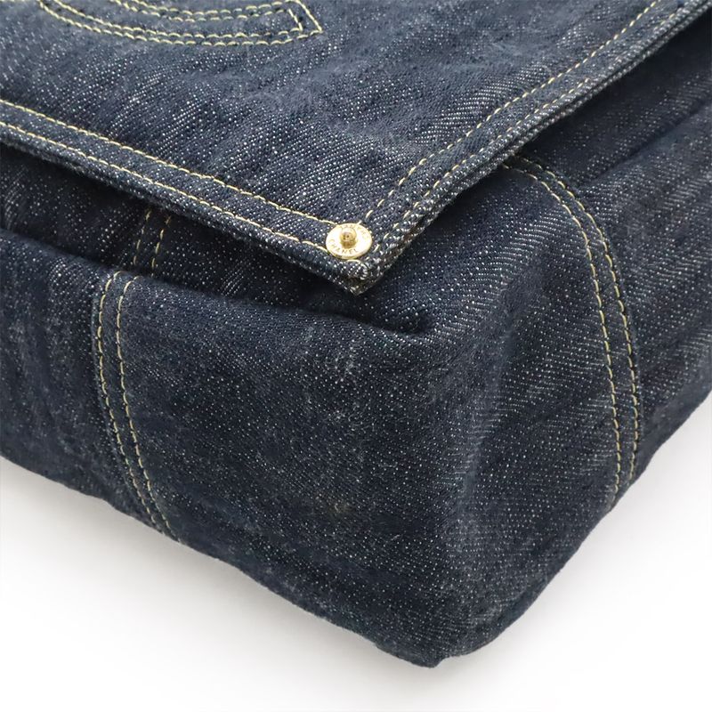 Chanel Spark Ring Denim Coco Mark Shoulder Bag Messenger Bag Indigo Blue Gold