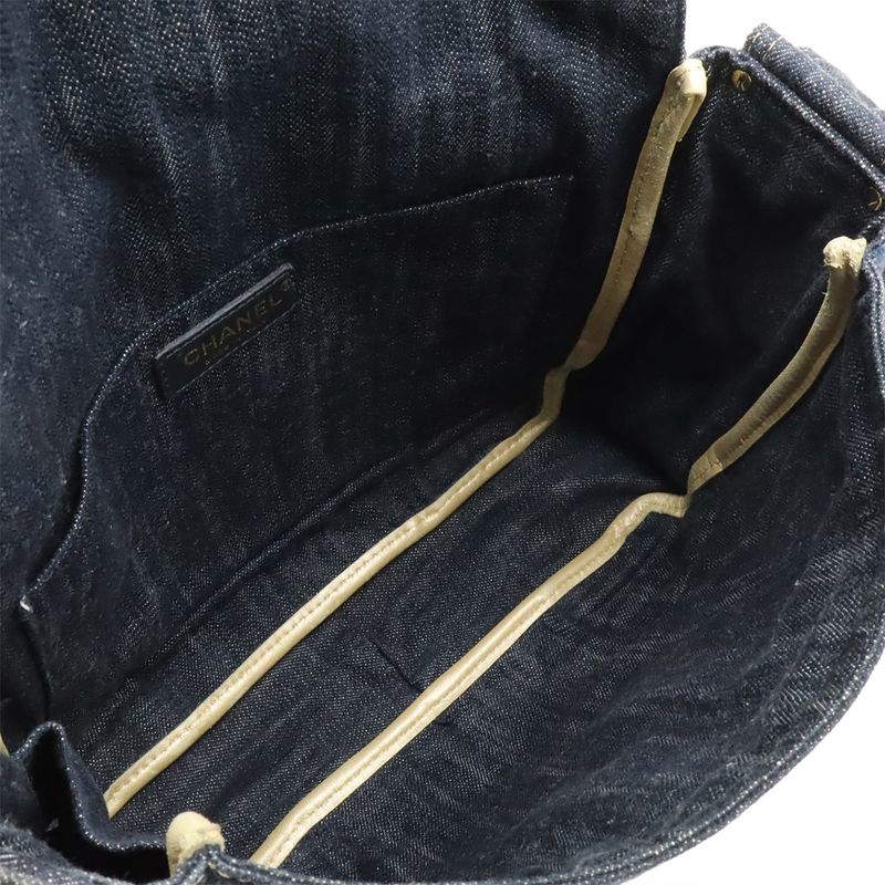 Chanel Spark Ring Denim Coco Mark Shoulder Bag Messenger Bag Indigo Blue Gold