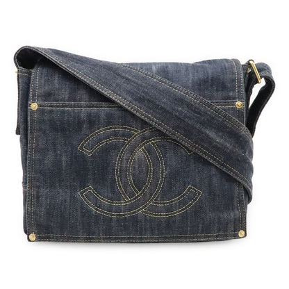 Chanel Spark Ring Denim Coco Mark Shoulder Bag Messenger Bag Indigo Blue Gold