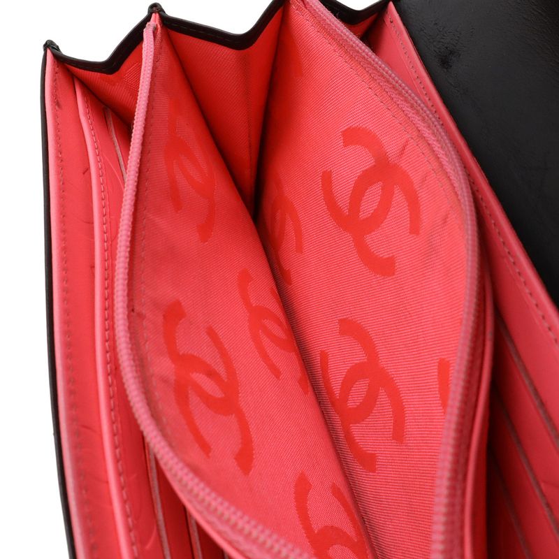 Chanel Cambon Line Coco Long Bifold Wallet Soft Calf Leather Enamel Black Pink