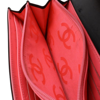 Chanel Cambon Line Coco Long Bifold Wallet Soft Calf Leather Enamel Black Pink