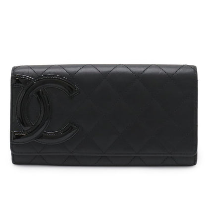 Chanel Cambon Line Coco Long Bifold Wallet Soft Calf Leather Enamel Black Pink