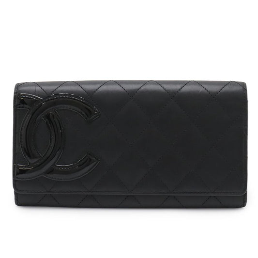 Chanel Cambon Line Coco Long Bifold Wallet Soft Calf Leather Enamel Black Pink