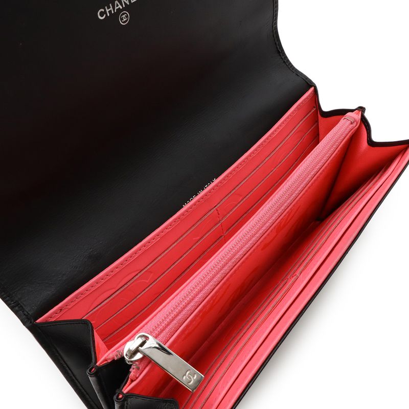 Chanel Cambon Line Coco Long Bifold Wallet Soft Calf Leather Enamel Black Pink