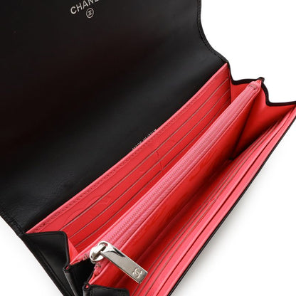 Chanel Cambon Line Coco Long Bifold Wallet Soft Calf Leather Enamel Black Pink