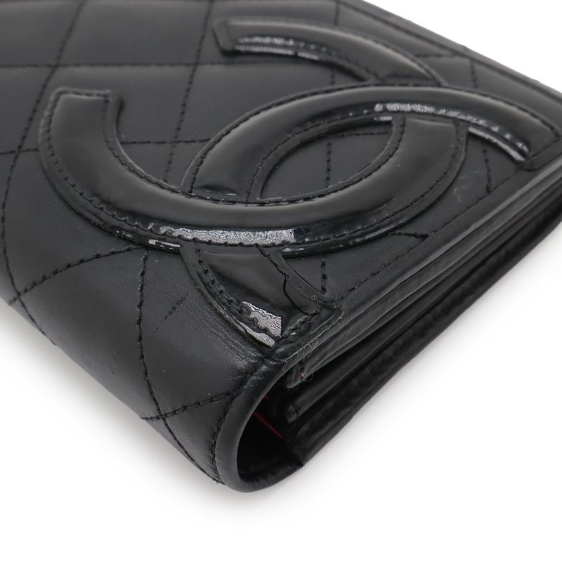 Chanel Cambon Line Coco Long Bifold Wallet Soft Calf Leather Enamel Black Pink