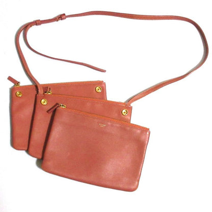 Good Celine Trio Small Shoulder Bag Pink Brown Ladies Used