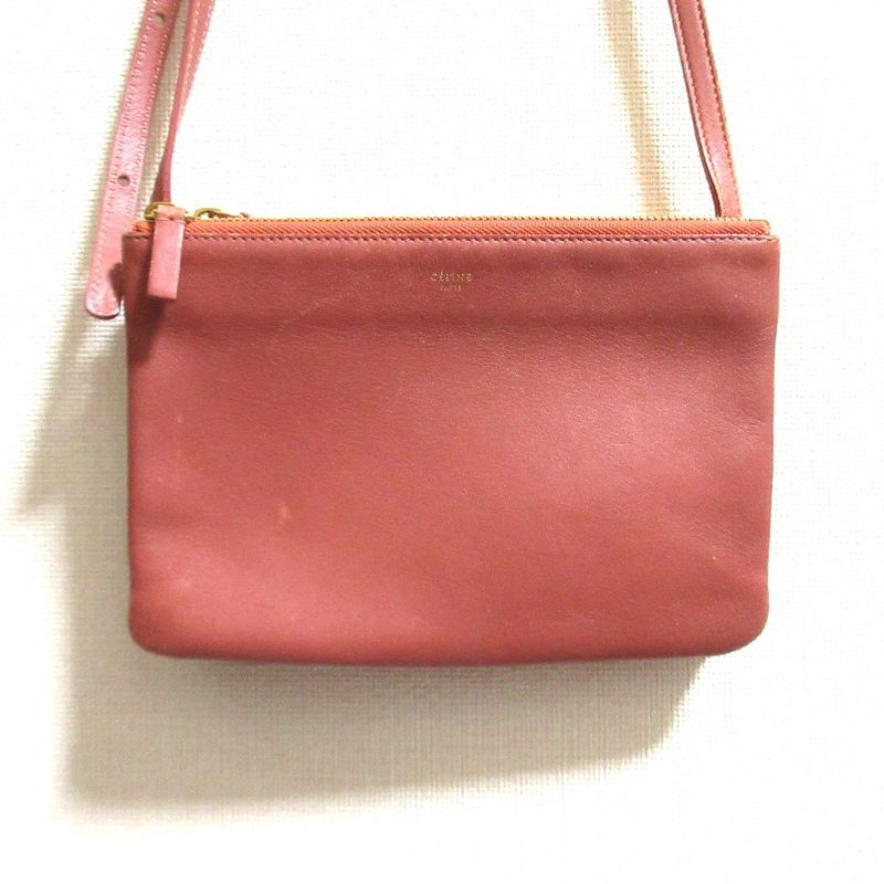 Good Celine Trio Small Shoulder Bag Pink Brown Ladies Used
