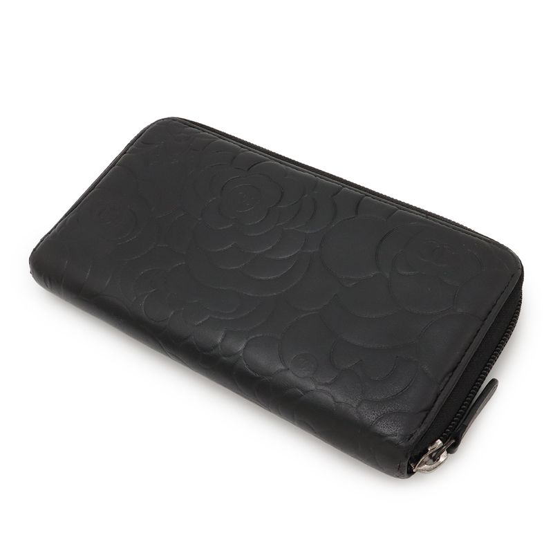 Chanel Camellia Coco Mark Zip Wallet Round Zipper Long Wallet Lambskin Leather