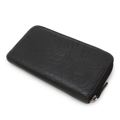 Chanel Camellia Coco Mark Zip Wallet Round Zipper Long Wallet Lambskin Leather